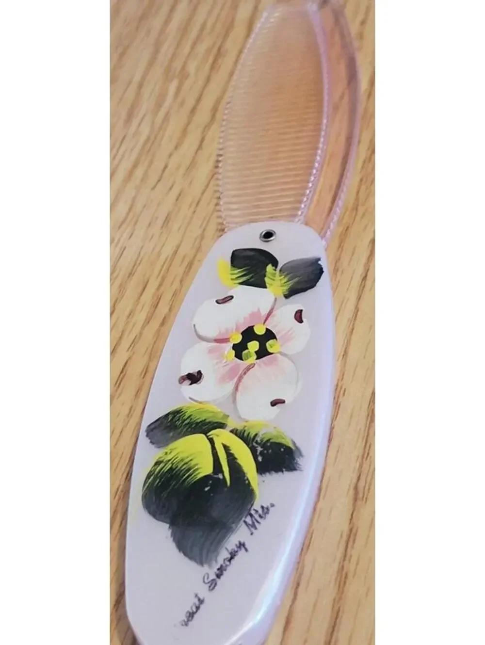 Hand Painted VTG Folding Pocket Comb Great Smoky Mts Dogwood Pink Made in USA